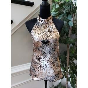 I.N Top Blouse Women's Medium Multicolor Geo Print Casual Sleeveless Halter Neck